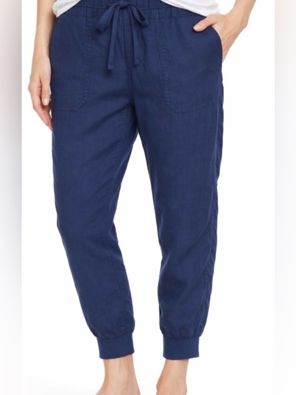 Caslon Linen Jogger Pants Navy Blue Large Petite NWT Pull On Coastal Travel